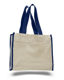 Q1100  - Canvas Gusset Tote Bag with color handles