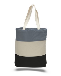 Q125900  - Canvas Tri-Color Tote Bag with Bottom Gusset